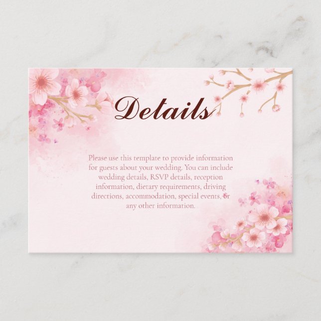 Sakura Cherry Blossom Wedding Enclosure Card (Front)