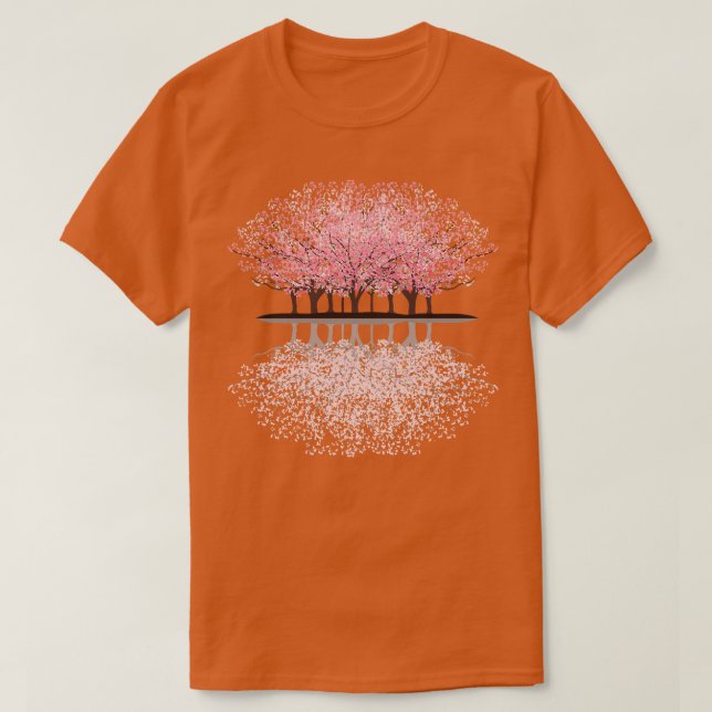 Sakura Cherry Blossoms Flowers Trees Reflection T-Shirt (Design Front)