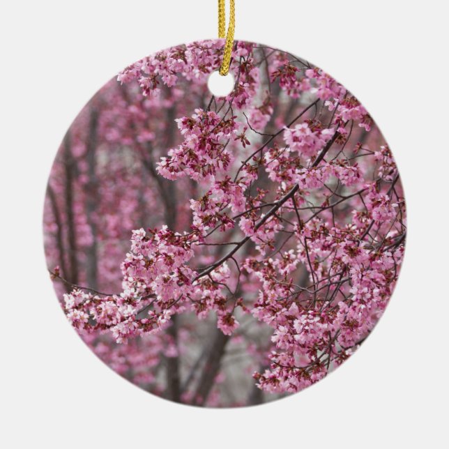 Sakura Cherry Blossoms Flowing Pink Ceramic Tree Decoration (Front)