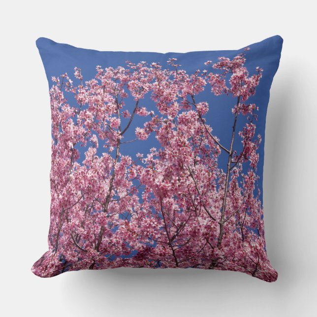 Sakura Cherry Blossoms Into The Blue Cushion (Front)