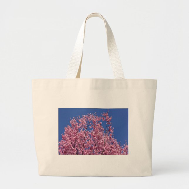 Sakura Cherry Blossoms Into The Blue Large Tote Bag (Front)