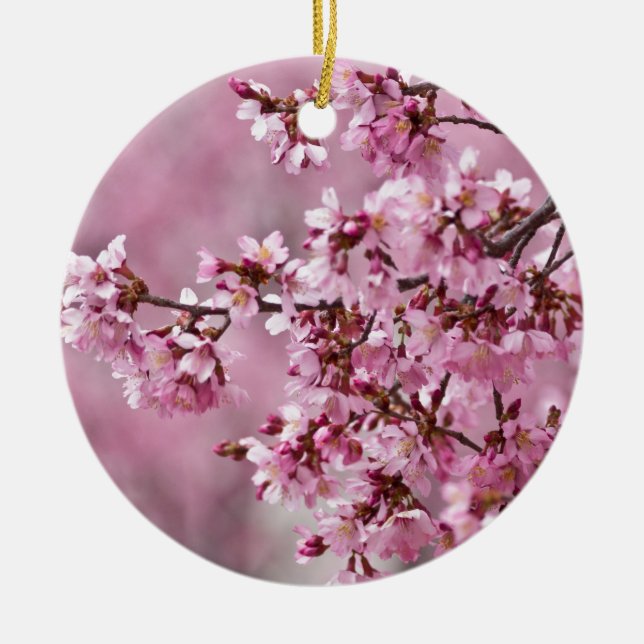 Sakura Cherry Blossoms Pastel Pink Layers Ceramic Tree Decoration (Front)