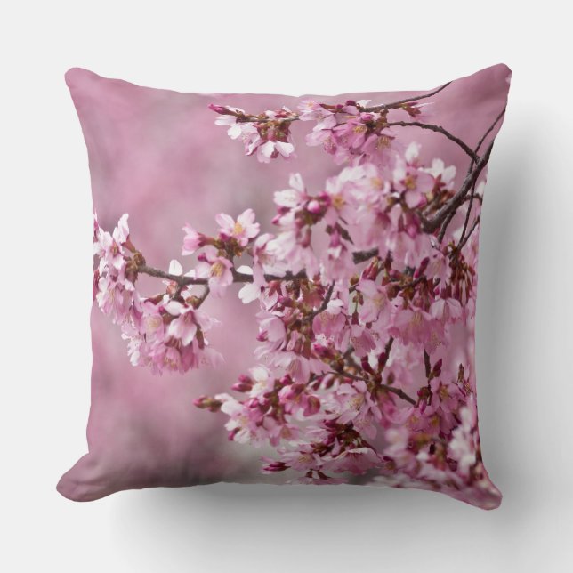 Sakura Cherry Blossoms Pastel Pink Layers Cushion (Front)