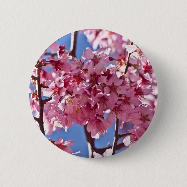 Sakura Cherry Blossoms Red Stars 6 Cm Round Badge (Front)