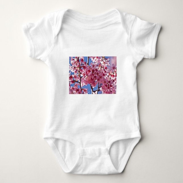 Sakura Cherry Blossoms Red Stars Baby Bodysuit (Front)