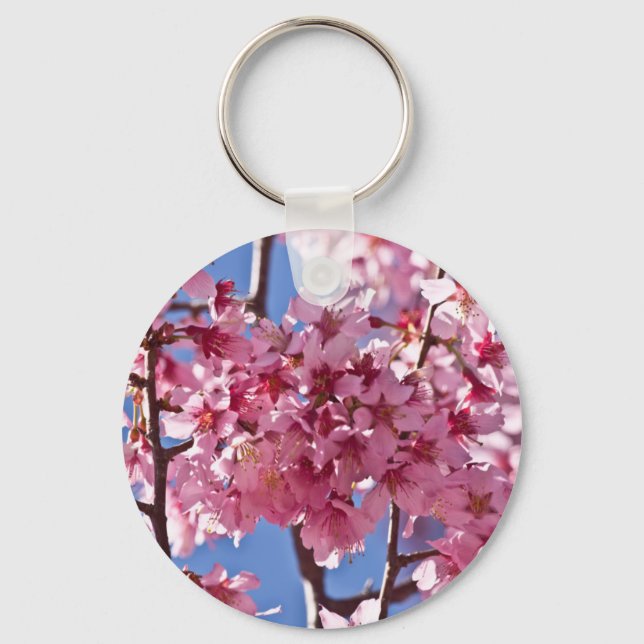 Sakura Cherry Blossoms Red Stars Key Ring (Front)