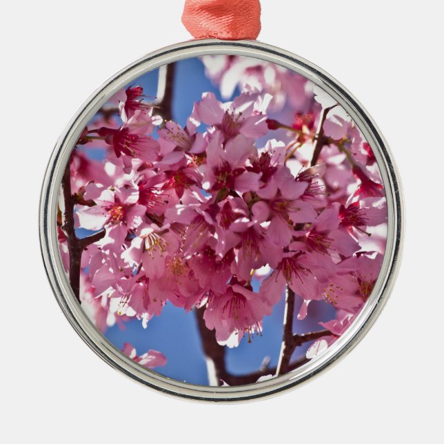 Sakura Cherry Blossoms Red Stars Metal Tree Decoration (Front)