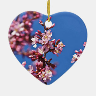 Sakura Cherry Blossoms Touching Blue Ceramic Tree Decoration