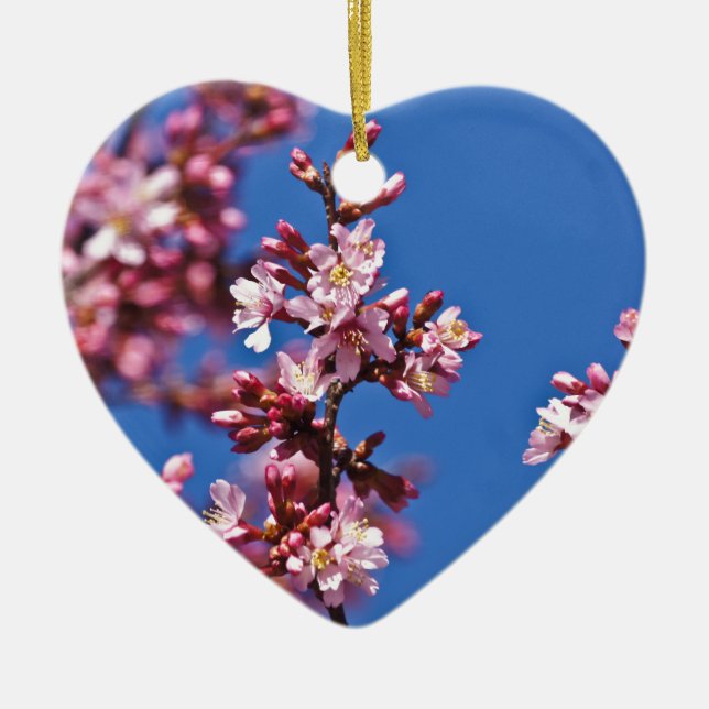 Sakura Cherry Blossoms Touching Blue Ceramic Tree Decoration (Front)