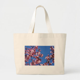 Sakura Cherry Blossoms Touching Blue Large Tote Bag