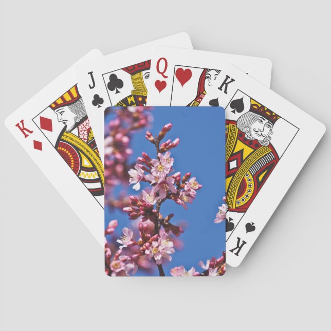 Sakura Cherry Blossoms Touching Blue Playing Cards (Back)