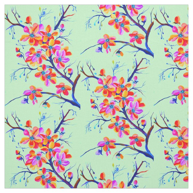 Sakura Cherry Flower Blossom in Bold Colours Fabric (Swatch)