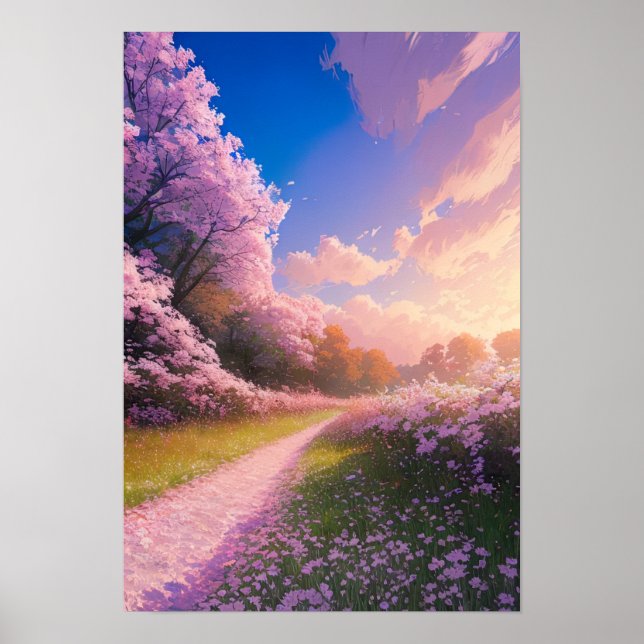 Sakura-Covered Path Poster (Front)