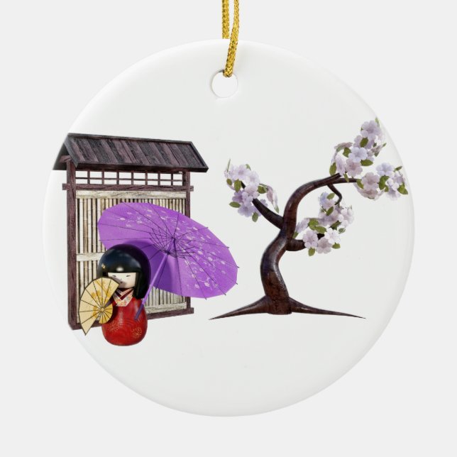 Sakura Doll with Wall and Cherry Tree Ceramic Tree Decoration (Front)