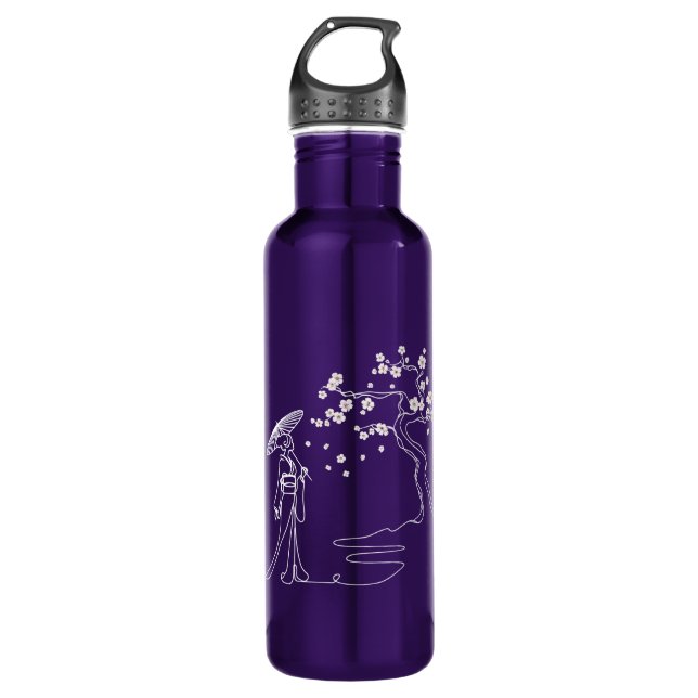 Sakura Elegance: Kimono Woman Water Bottle (Front)