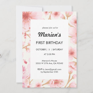 Sakura First Birthday Invitation