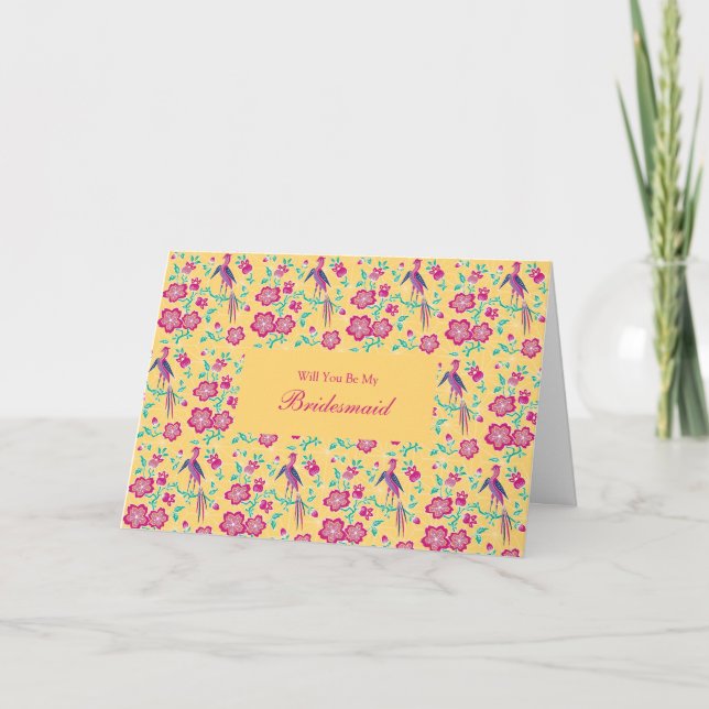 Sakura Floral Batik Be My Bridesmaid Invitation (Front)