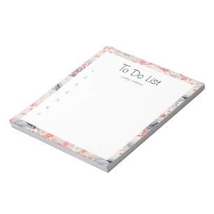 Sakura Floral Navy Waves To-Do List  Notepad
