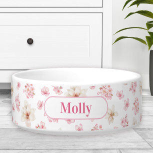 Sakura Floral Pattern Name White Pink Pet Bowl