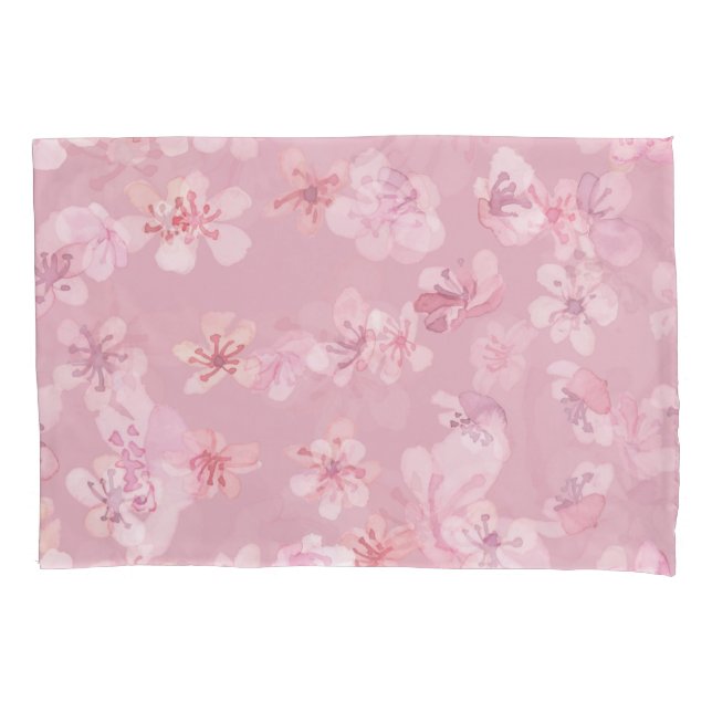 Sakura Flower Cherry Watercolor Texture Pillowcase (Front)
