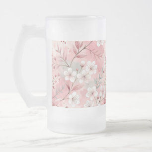 Sakura Flower Pattern Pink Frosted Glass Beer Mug