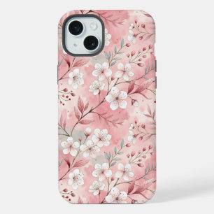 Sakura Flower Pattern Pink iPhone 15 Plus Case