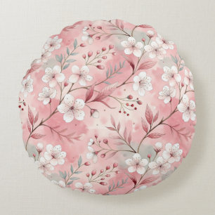Sakura Flower Pattern Pink  Round Cushion