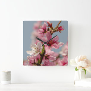 Sakura Flower, Pink Japanese Flower Square Wall Clock