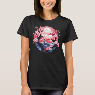 Sakura Flower Plants with Mountains and Sun for ja T-Shirt