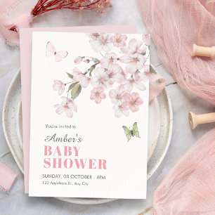 Sakura flowers bloom baby shower invitation