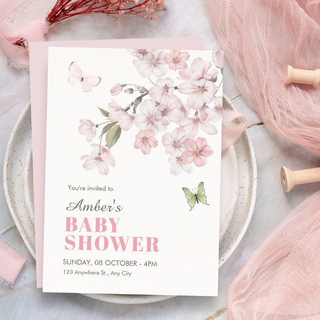 Sakura flowers bloom baby shower invitation (Creator Uploaded)
