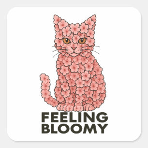 Sakura Flowers Cat Feeling Bloomy Square Sticker