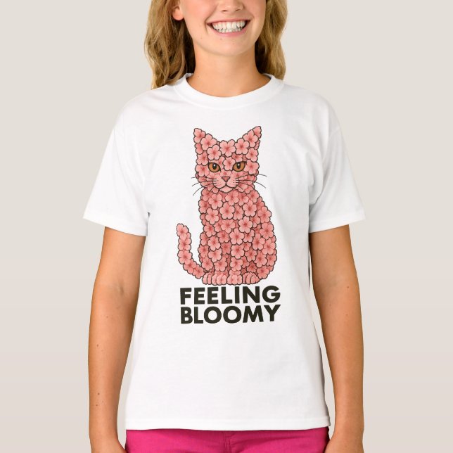 Sakura Flowers Cat Feeling Bloomy T-Shirt (Front)
