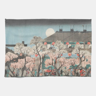 Sakura Full Moon Lantern Festival Japanese Tea Towel