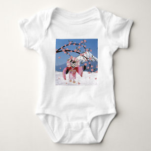 Sakura Geisha Bird in the Snow Cherry Blossoms Baby Bodysuit