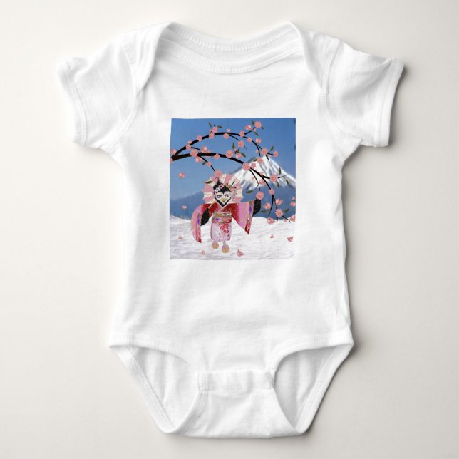Sakura Geisha Bird in the Snow Cherry Blossoms Baby Bodysuit (Front)