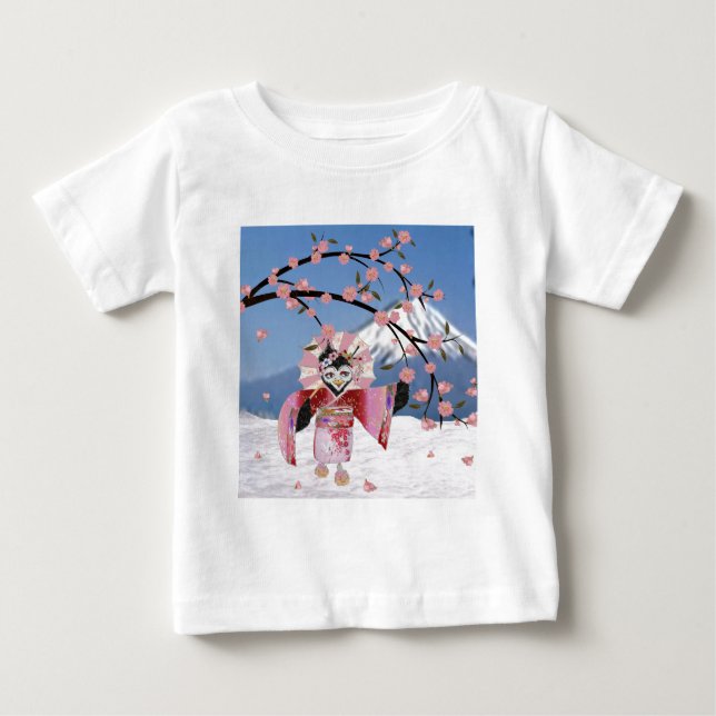 Sakura Geisha Bird in the Snow Cherry Blossoms Baby T-Shirt (Front)