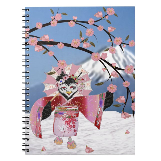 Sakura Geisha Bird in the Snow Cherry Blossoms Notebook (Front)