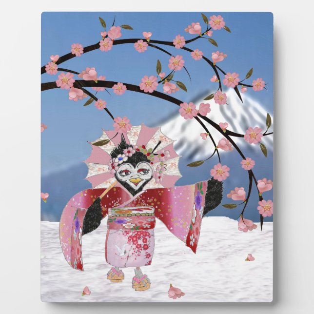 Sakura Geisha Bird in the Snow Cherry Blossoms Plaque (Front)