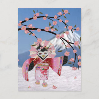 Sakura Geisha Bird in the Snow Cherry Blossoms Postcard