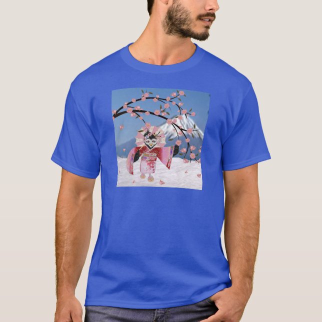 Sakura Geisha Bird in the Snow Cherry Blossoms T-Shirt (Front)