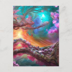 Sakura in Fantasy Landscape Postcard