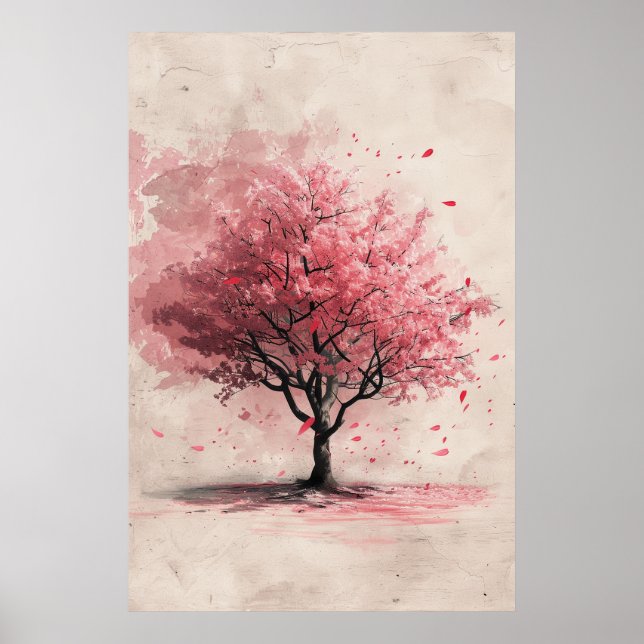 Sakura in the Wind – Japanese Cherry Blossom Paint Poster (Front)