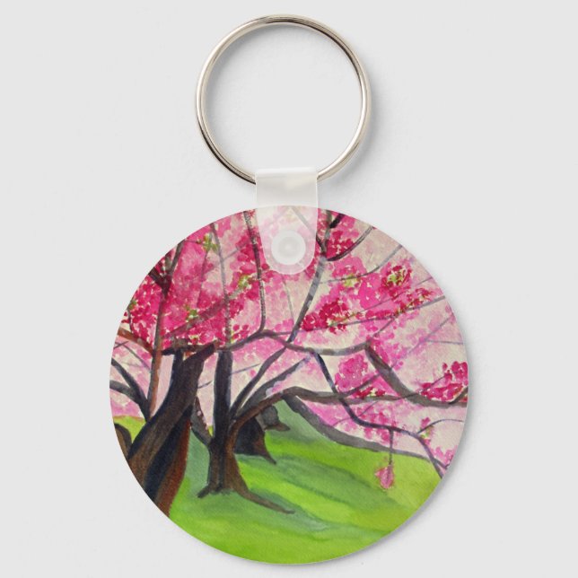 Sakura Japanese Cherry Blossom art Key Ring (Front)