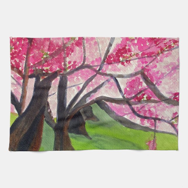Sakura Japanese Cherry Blossom art Tea Towel (Horizontal)
