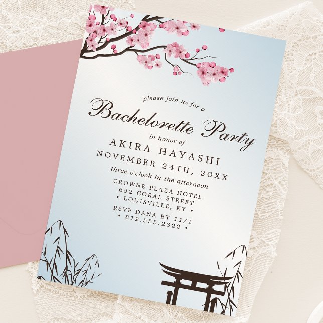 Sakura Japanese Cherry Blossom Asian Bachelorette Invitation (Creator Uploaded)