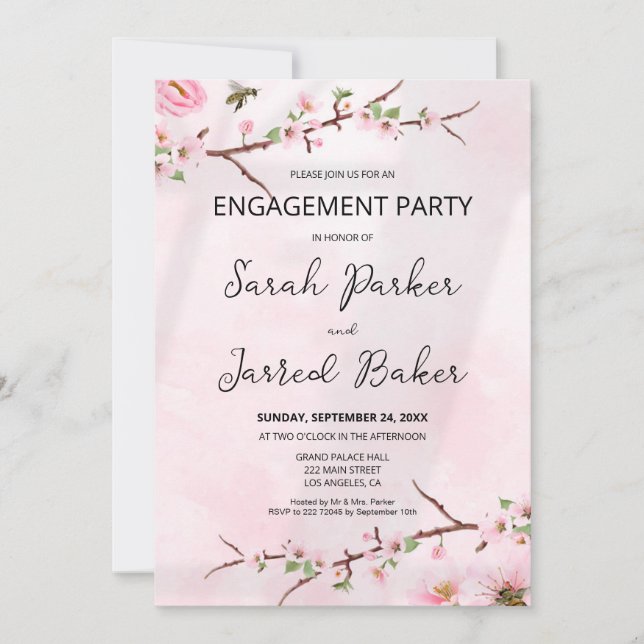 Sakura Japanese Cherry Blossom Asian Engagement Invitation (Front)