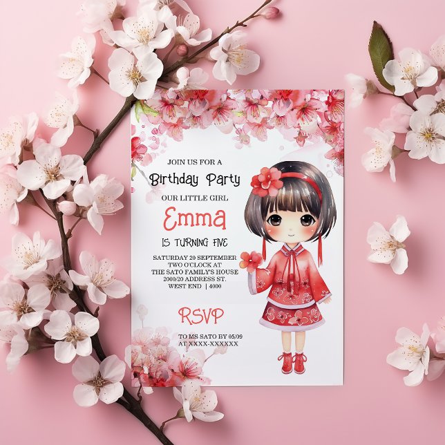 Sakura Japanese Cherry Blossom Birthday Party Invitation (This beautifully designed template captures the elegance and charm of cherry blossoms.)