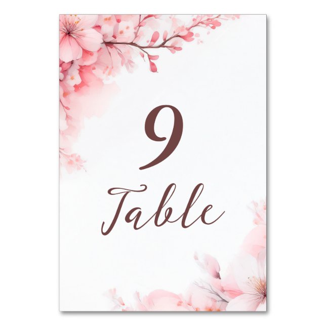 Sakura Japanese Cherry Blossom Floral Wedding  Table Number (Front)