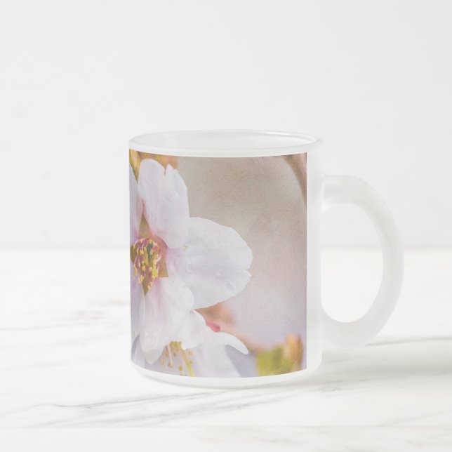 Sakura - Japanese Cherry Blossom Frosted Glass Coffee Mug (Right)